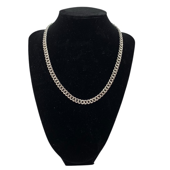 BSI 925 Sterling Reversible Rhinestone Polished Curb Chain Choker Necklace 17" - Picture 2 of 16